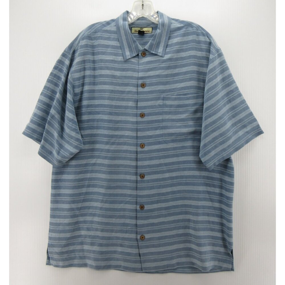 Tommy Bahama Shirt Medium Silk Hawaiian Striped Relax Button Up Beach